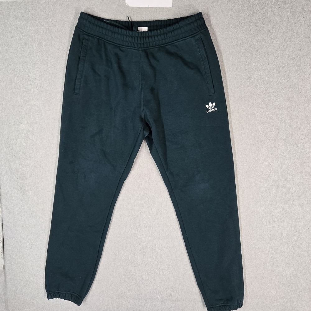 Adidas Men Activewear Pants L Dark Green Embroidered Sweatpants Fleece Logo 29"